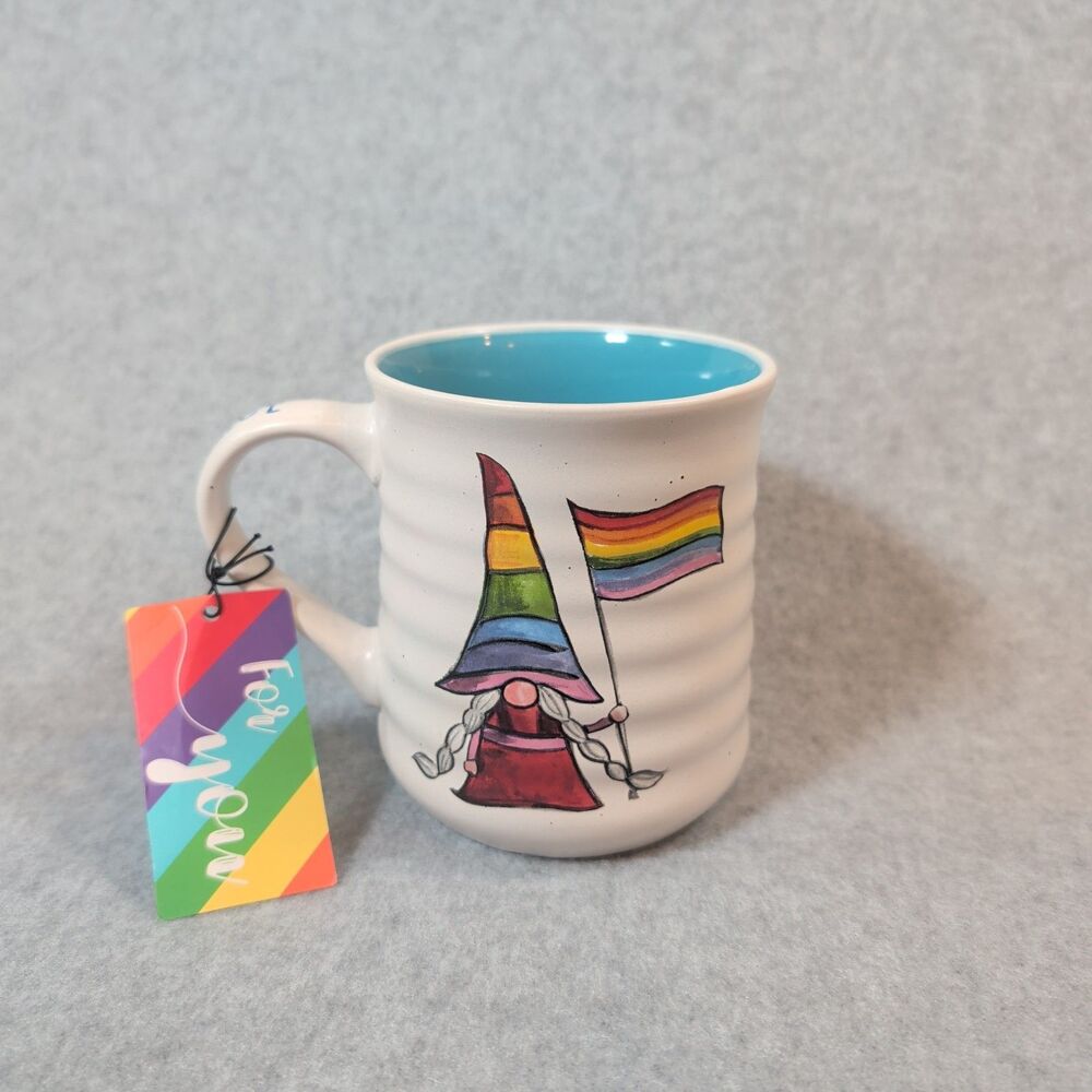 " LOVE WINS" Sheffield Home Rainbow Coffee Mug Gnome w Beard 20 oz